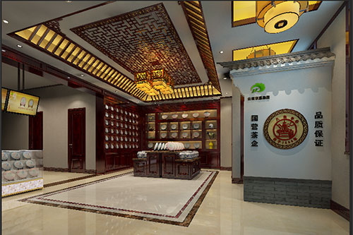 果洛古朴典雅的中式茶叶店大堂设计效果图