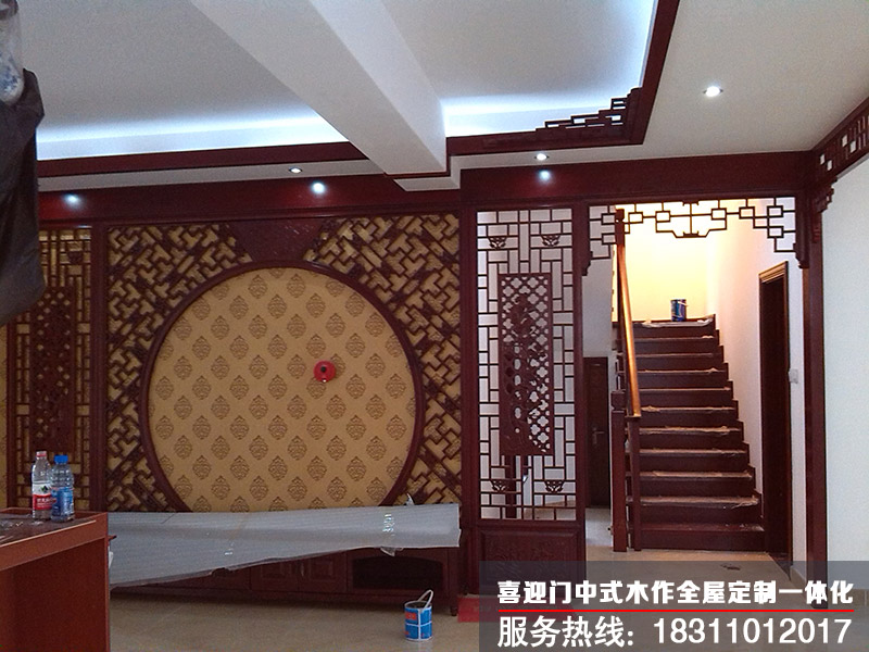 中式客厅电视背景墙效果图